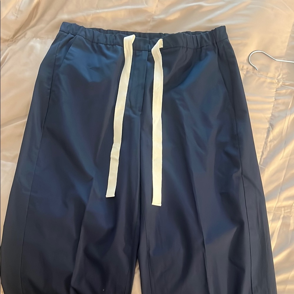 NWT MAXMARA WOMENS ARGENTO Navy Pants with White Drawstring